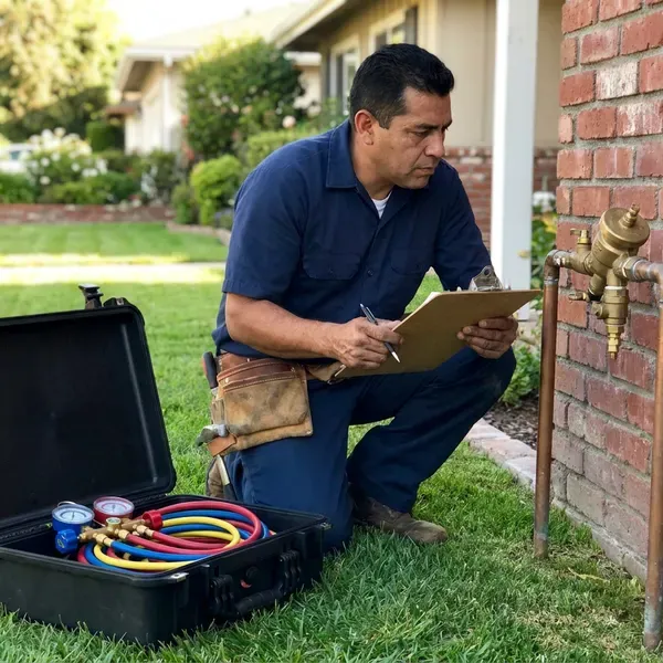 HCL Plumbing technician providing backflow preventer installation in Levittown, NY